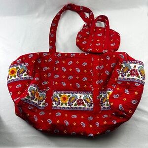 Vera Bradley Red Duffle Bag Quilted Call Me Coral Weekender Travel Bag XL Print